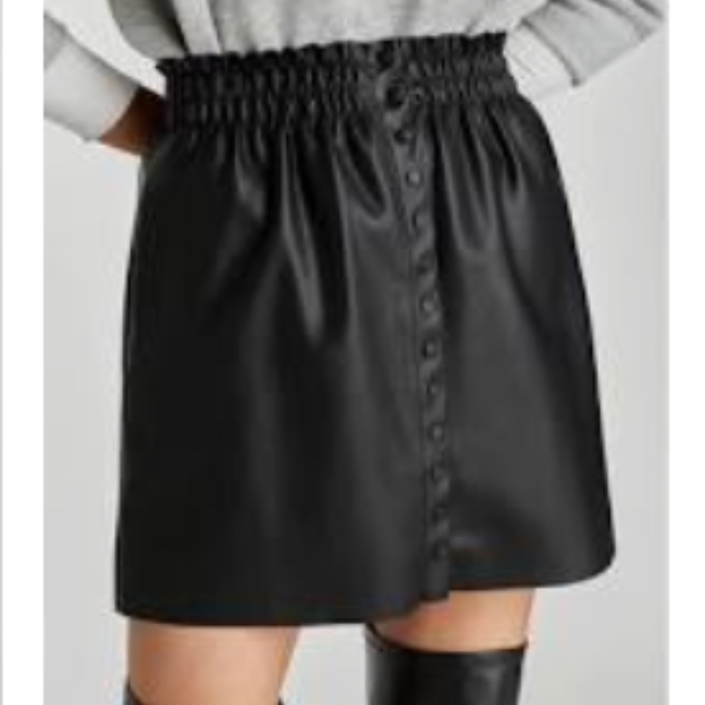 ZARA Vegan/Faux Leather Black Skirt Cinched Waist, Small